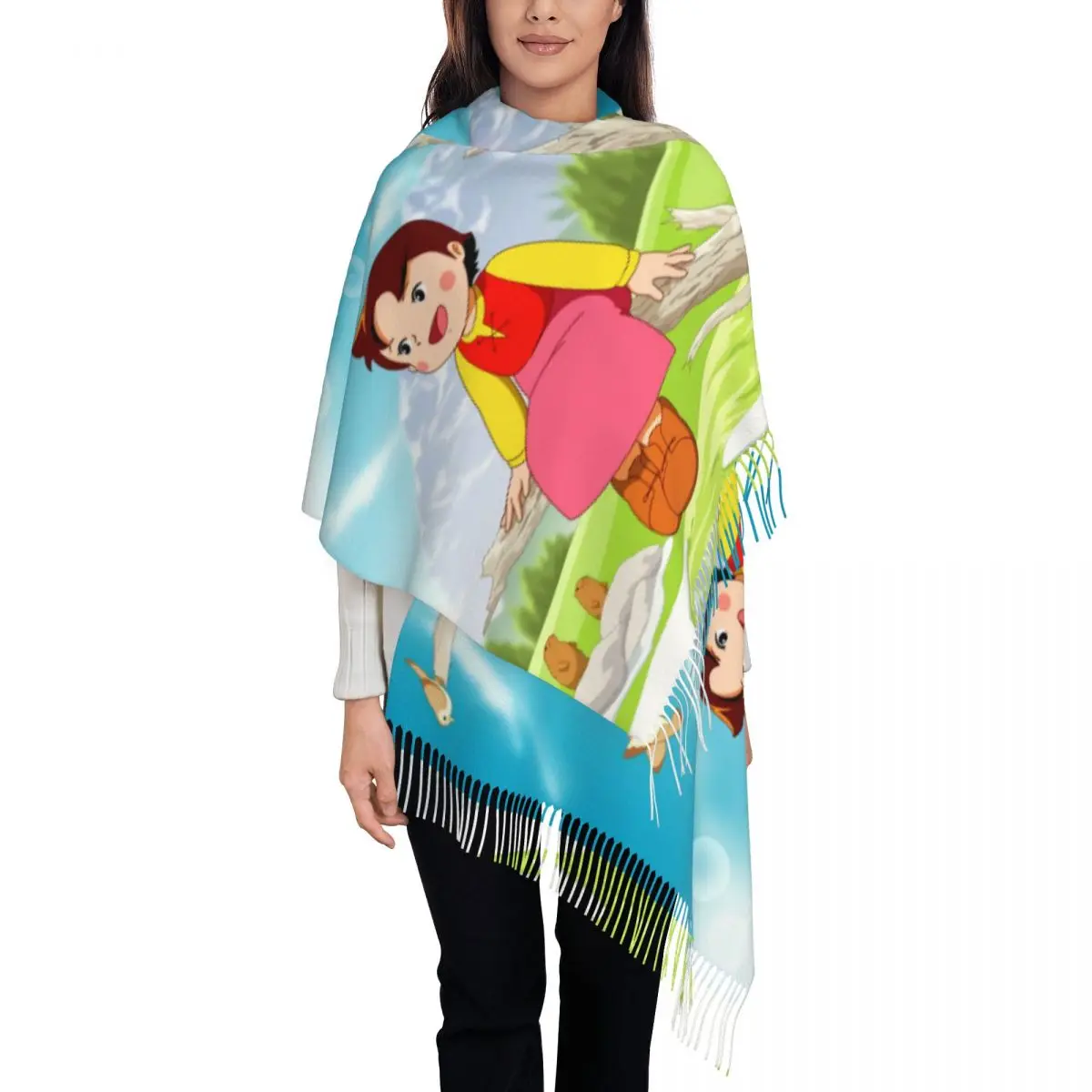 

Customized Printed Kawaii Heidi On The Tree Scarf Men Women Winter Fall Warm Scarves Anime Cartoon Alps Mountain Girl Shawl Wrap