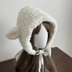 Cute Sheep Ears Hat Lamb's Wool Winter Ear Protection Hat Plush Boots Cover Socks Leg Warmers Performance Costume Bomber Hats
