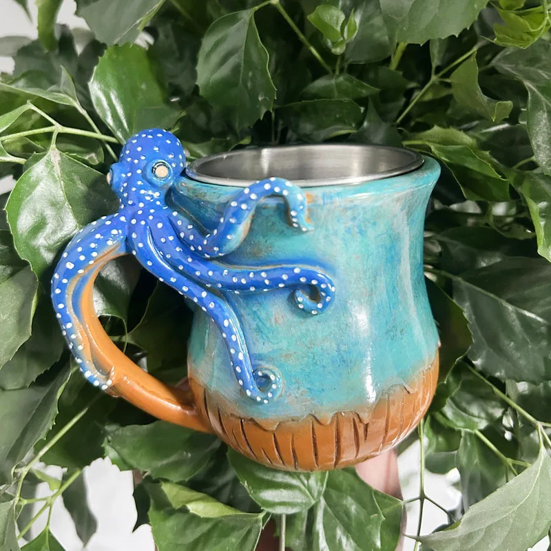 

New Creative Octopus Coffee Mug 3d Resin Mug With Octopus Tentacle Handle Handmade Statue Sea Animal Mug Coffee Cups Milk Cup