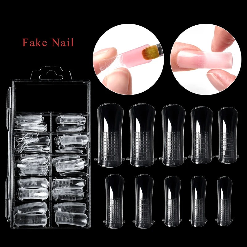 20/50/100pcs Clear Nail Forms Acrylic False Fake Nails Full Cover Quick Building Mold Tips Dual Forms Nail Finger Extension