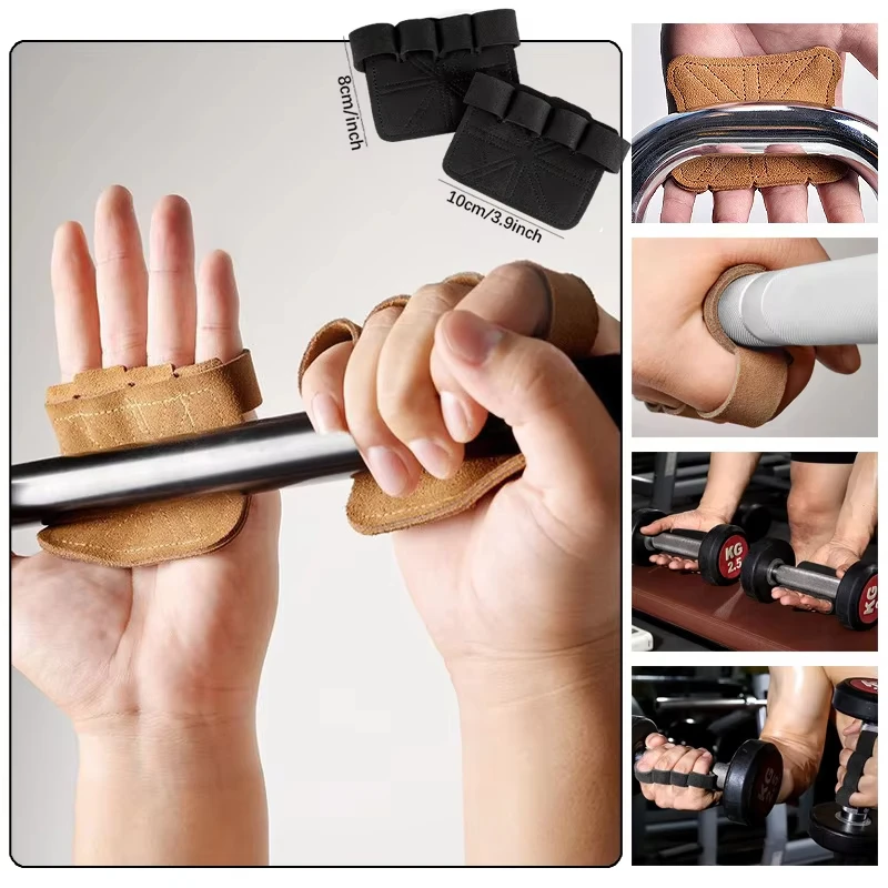 

1Pair Cowhide Weightlifting Gloves Four Finger Palm Protection Anti Slip Fitness Training for Men Women Pull Up Workout