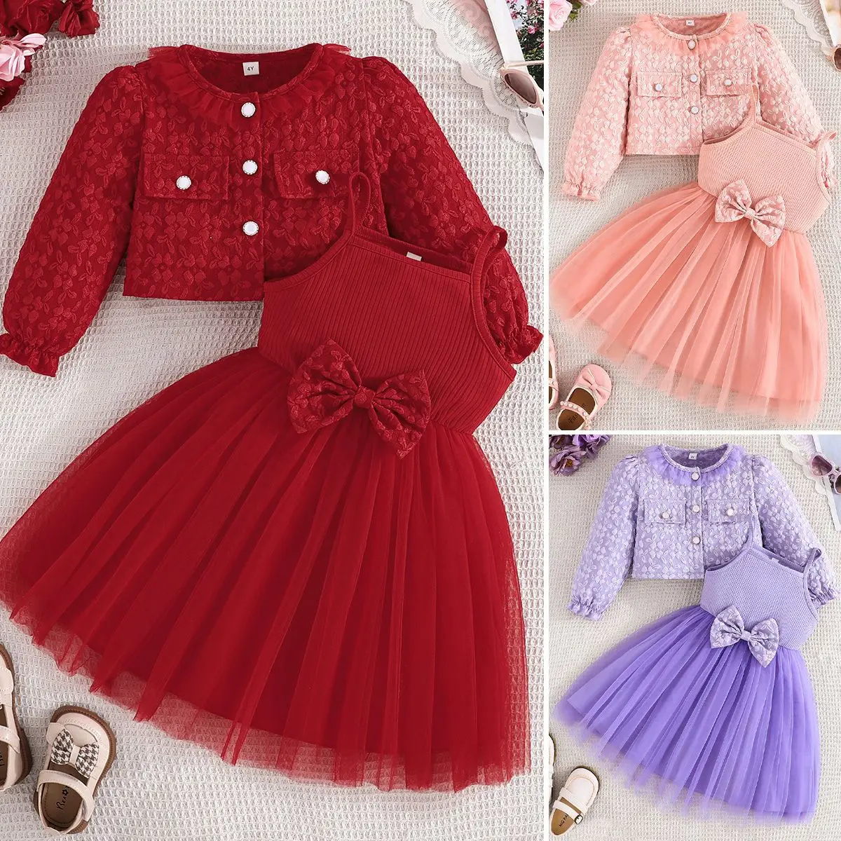 

2025 Europe and the United States INS autumn blue butterfly full print girl's jacket dress two-piece set 2-8Y