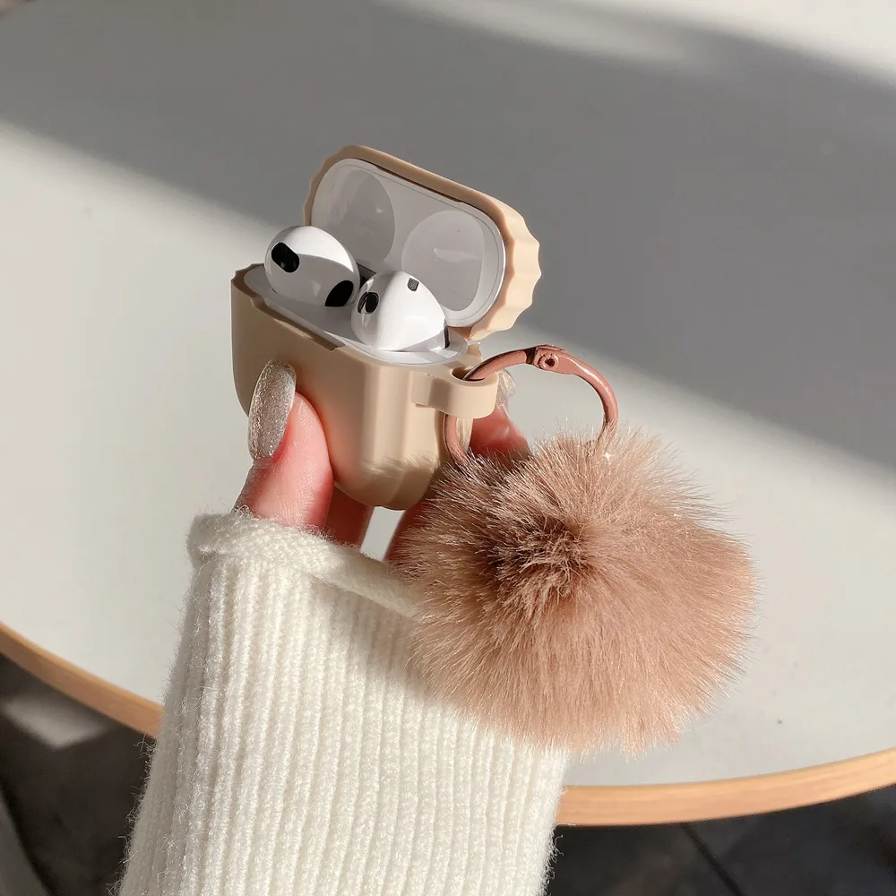 Fashion Plush Hairball Pendant Keychain Earphone Case For AirPods Pro 2 Wireless Headset Charging Box Cover For AirPods 4 3 2 1