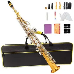 Japan Soprano Saxophone SWO37 Golden and Nickel silver High Quality Straight B flat Sax Musical  with Hard boxs