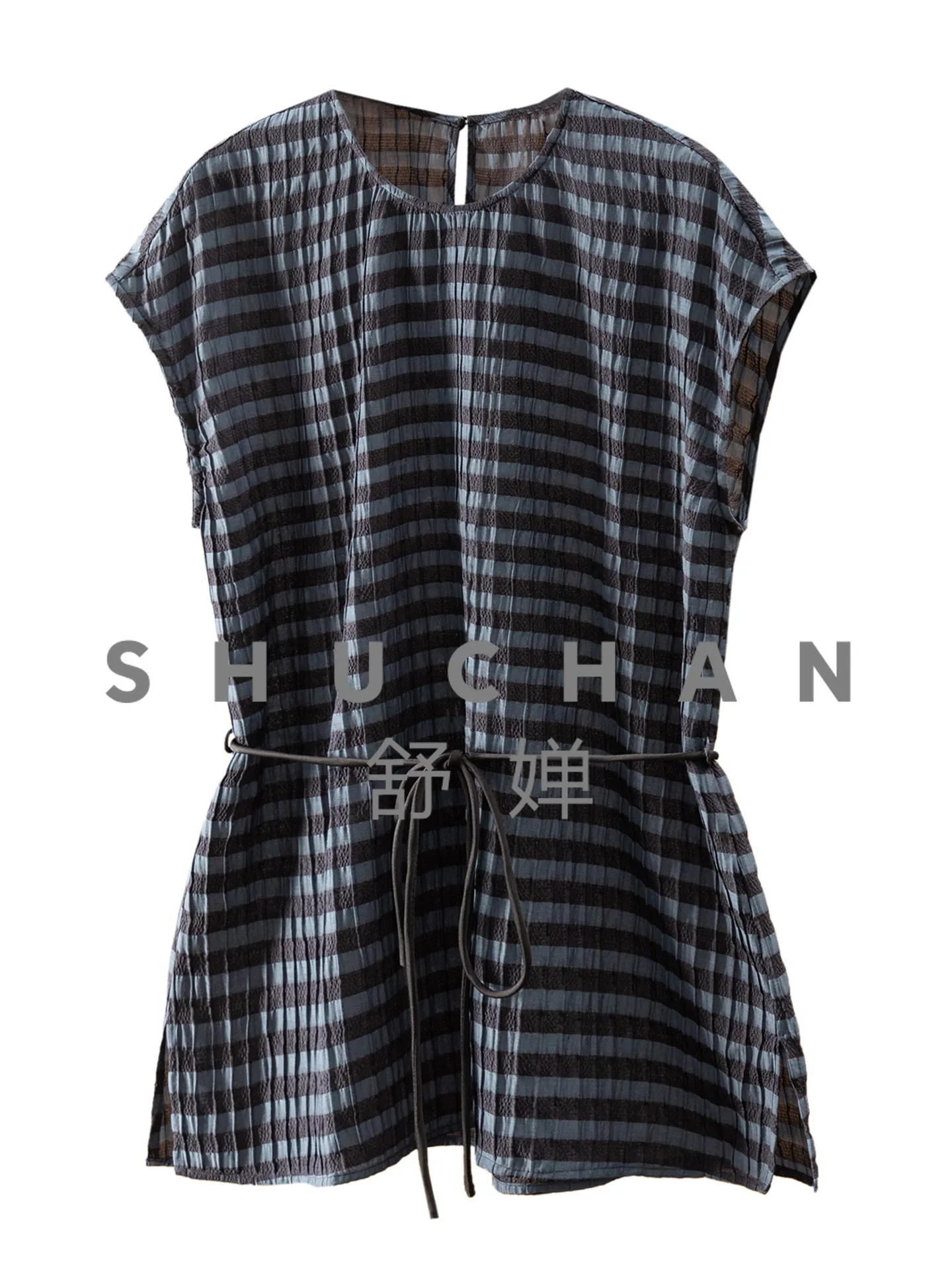 

Элитная клетчатая рубашка с особой текстурой, из шелкового хлопка, с круглым вырезом, с рукавами-реглан, женская, 34G4.