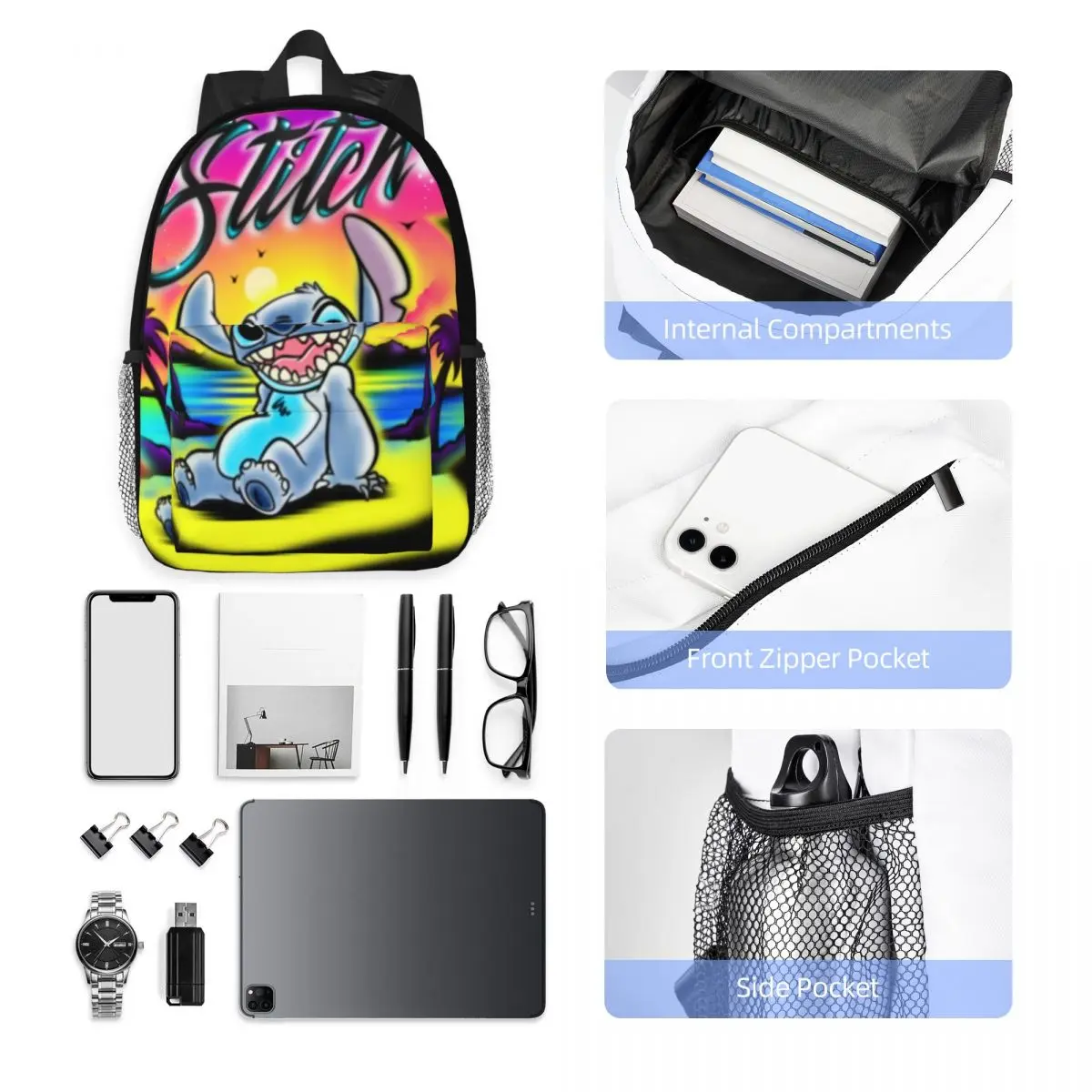 Disney Stitch Compact 15-Inch Backpack - Stylish Lightweight Bag Perfect for Students and Commuters