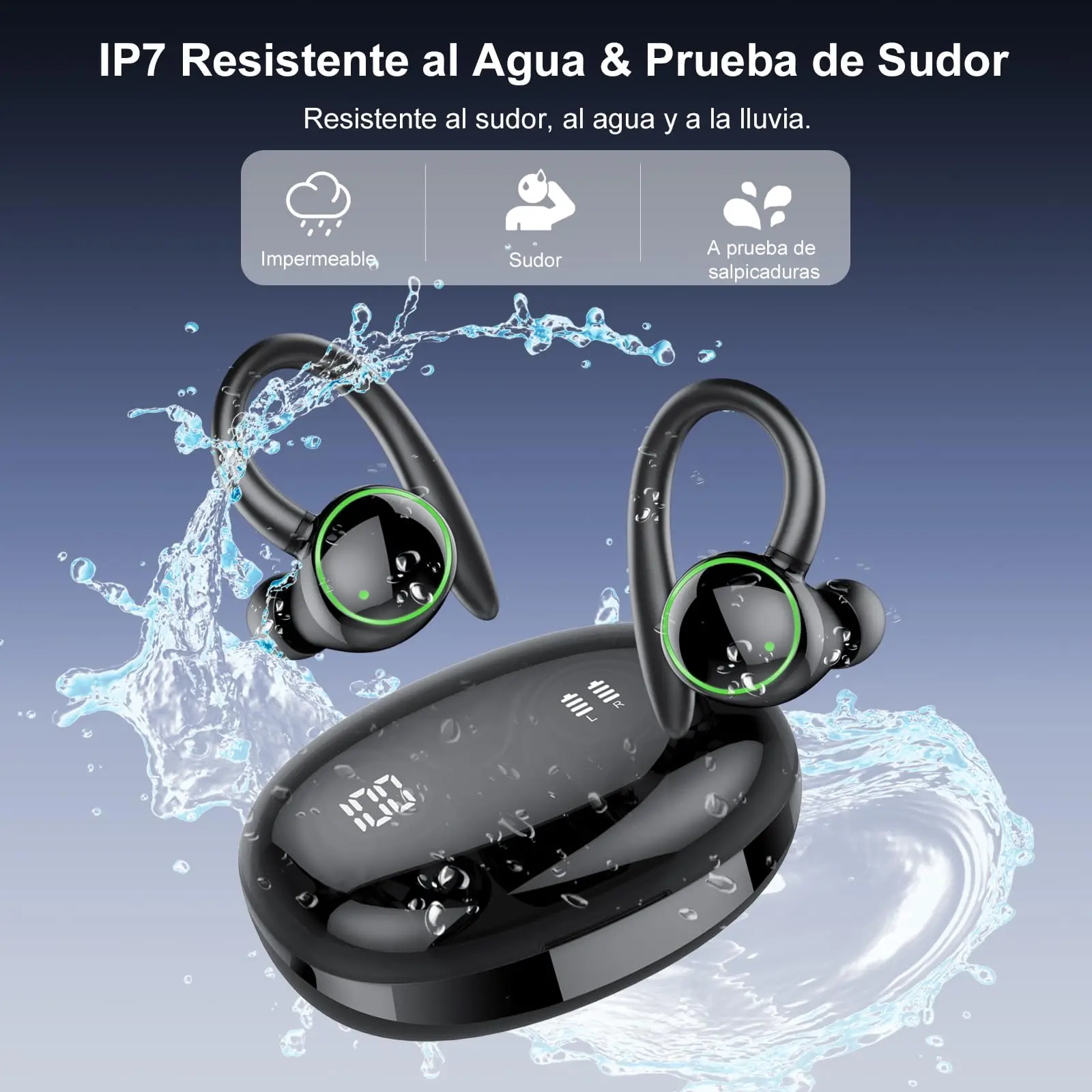 سماعات أذن لاسلكية C6 بلوتوث 5.3، وقت تشغيل 48 ساعة هاي فاي ستيريو عميق باس، ENC Mic IPX7 سماعات أذن رياضية مقاومة للماء.