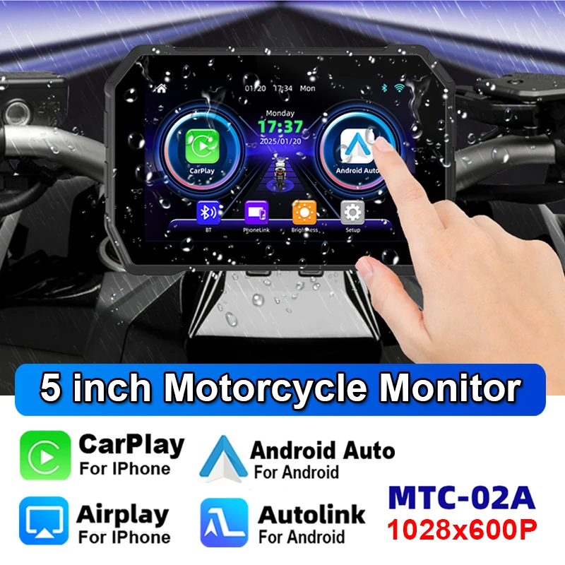 Aitemay 5 inch Wireless CarPlay Moto Android Auto Portable Digital Motorcycle Dashboard GPS Motorcycle Navigation Display Screen