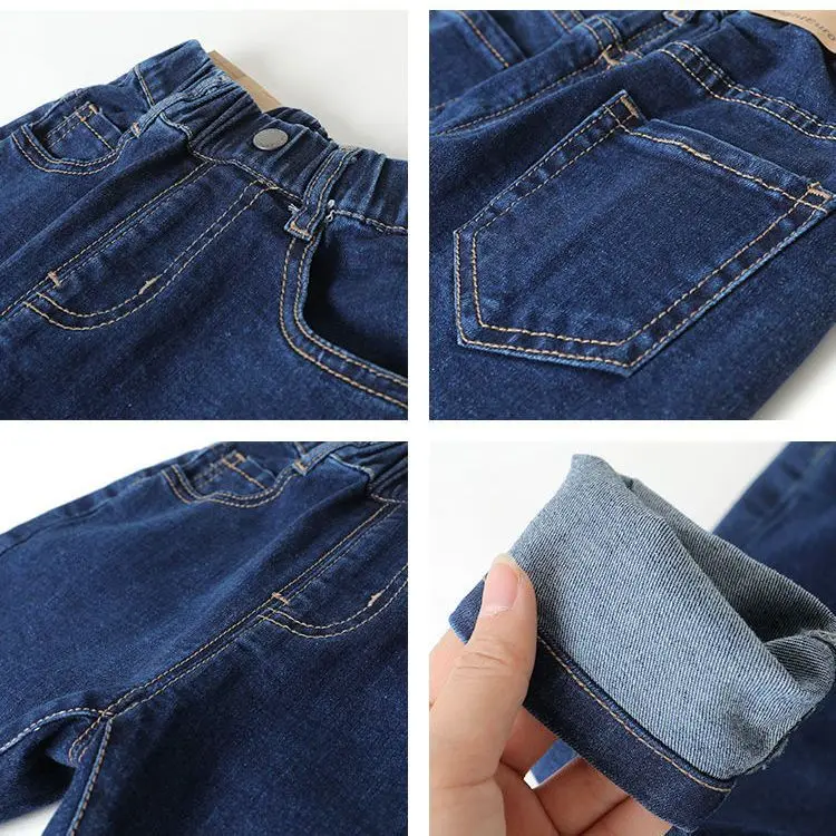 2023 frühling Herbst Kinder Jungen Hosen Denim Stretch Solide Vielseitige Kinder Jungen Hosen Tasche Lose Kleinkind Jungen Jeans