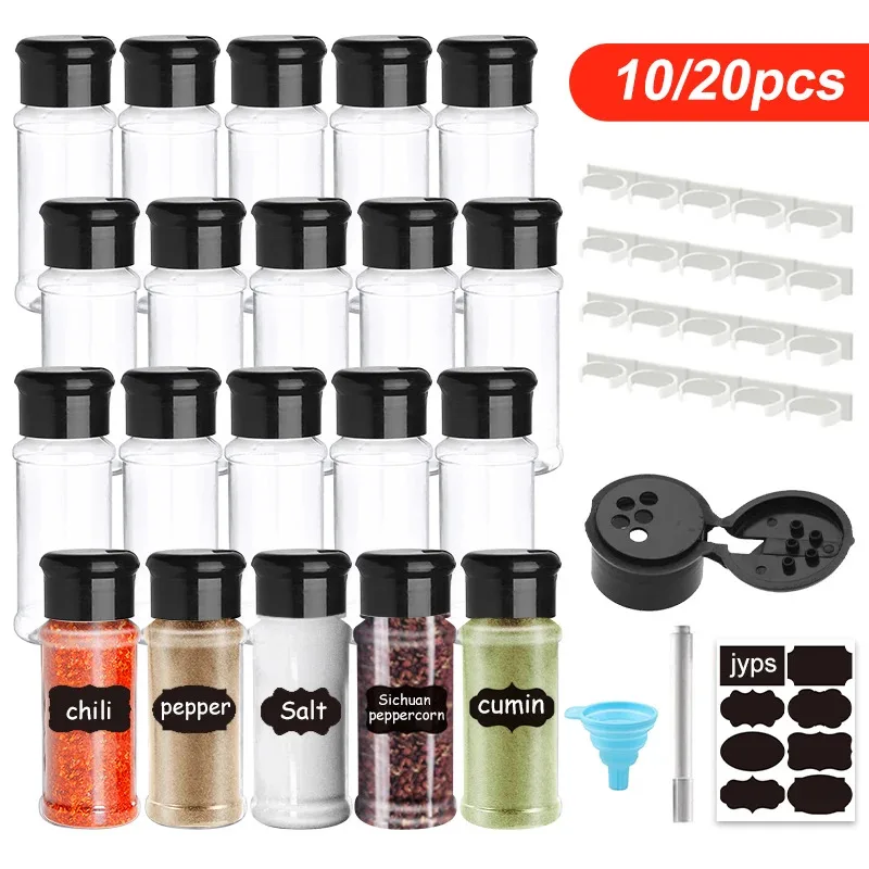 

5/10/15/20Pc Plastic Spice Jars with Shaker Lids, Salt Pepper Seasoning Containers - Barbecue Condiment Organizer Kitchen Gadget