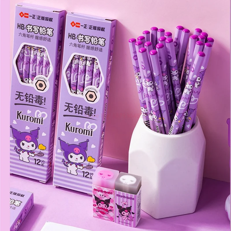 Genuine Sanrio Stationery Kuromi Purple Cartoon Writing Pencil Student Hb Exam Sketch Pen Creative Children Pencil Wholesale