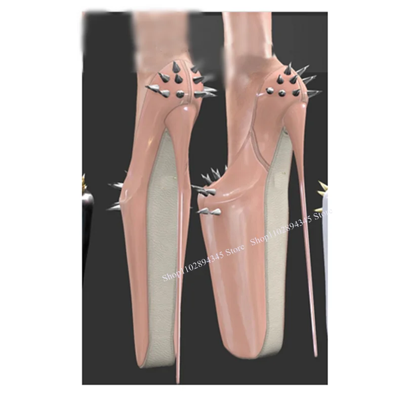 Black Slip On Rivet Leather Pumps Round Toe Thin High Heel Fashionable Cool Sexy Western Summer Woman Shoes Zapatillas Mujer