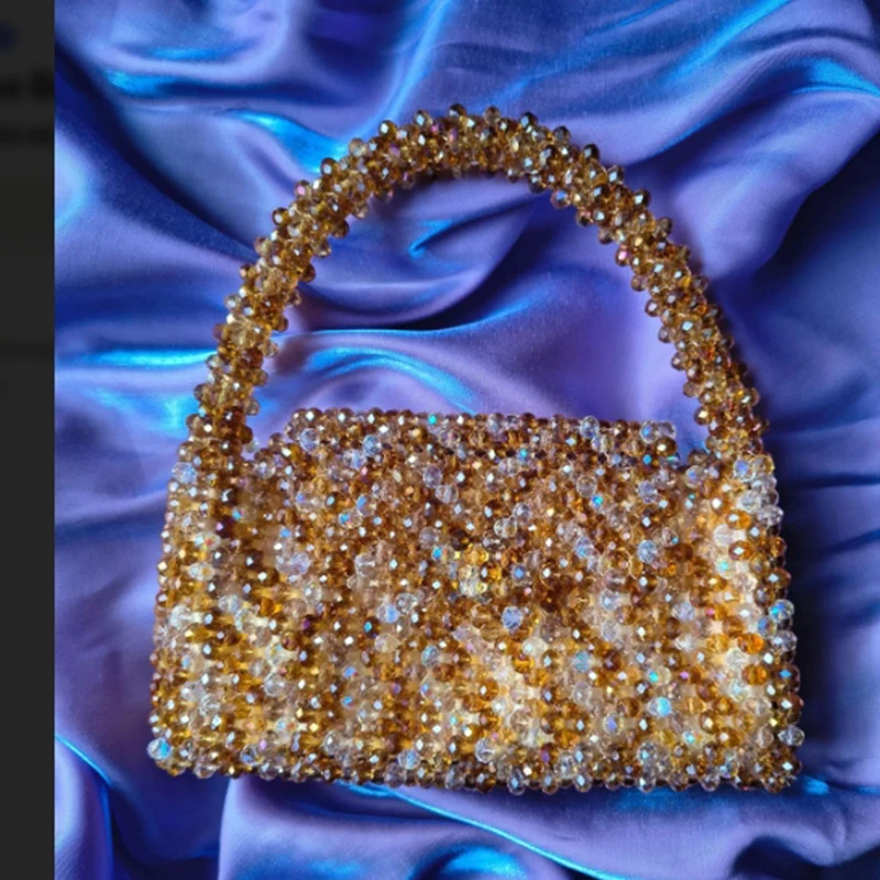 Crystal Shining String Women's Bag Fashion Handmade Small Square Bags Light Luxury Party Banquet Crossbody Handbag Customizable