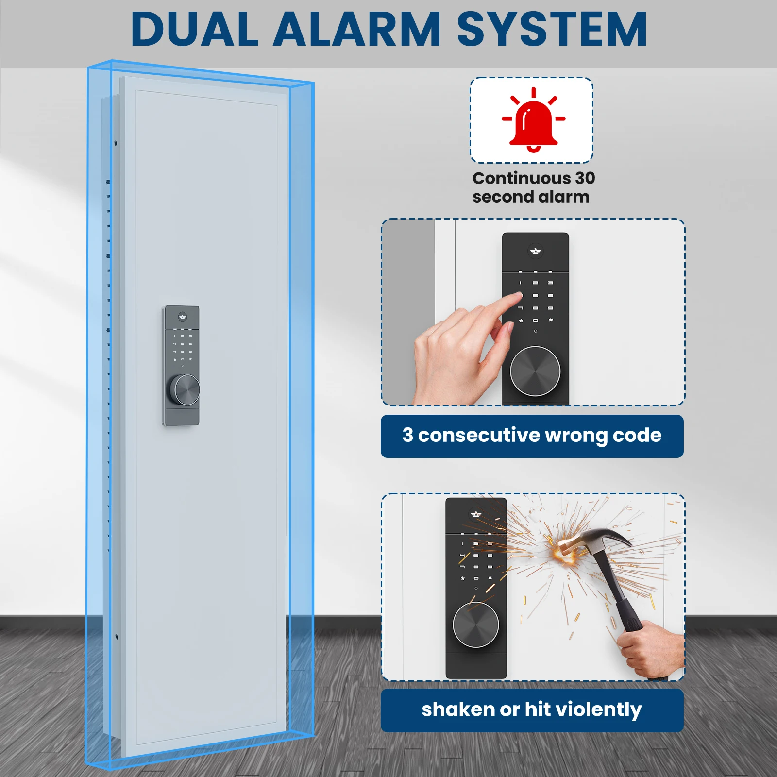 Kavey Wall Safe tussen de noppen, verborgen kluis met dubbel alarmsysteem, stille modus, 3 verstelbare planken en magnetische sleuf