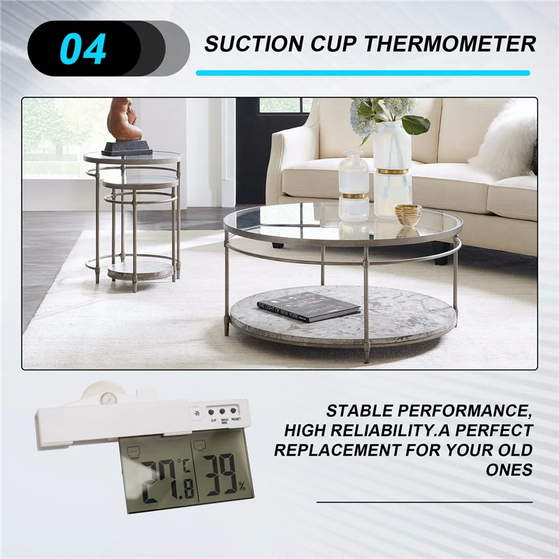AA89-디지털 투명 홈 윈도우 디스플레이 온도계 습도계 실내외 온도 실내 습도 측정기 스테이션