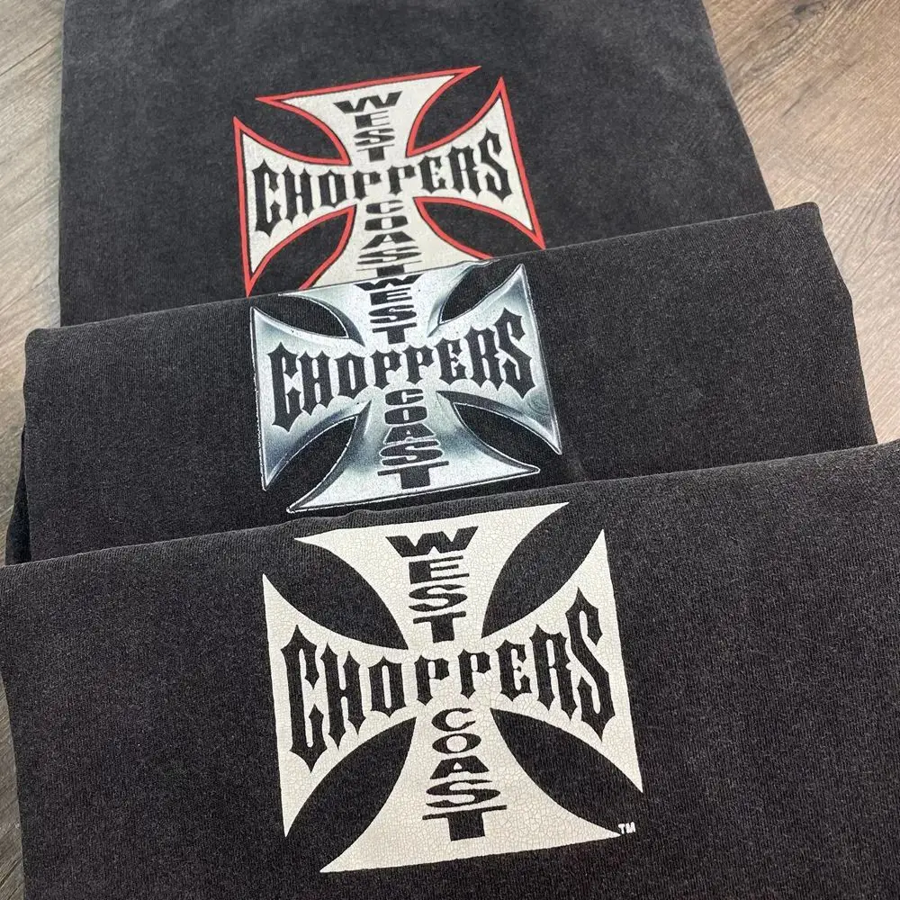 Y2k Vintage West Coast Choppers Printed Washing T-Shirt Washed Cotton T Shirts Retro Style Loose Fit Casual Streetwear Unisex