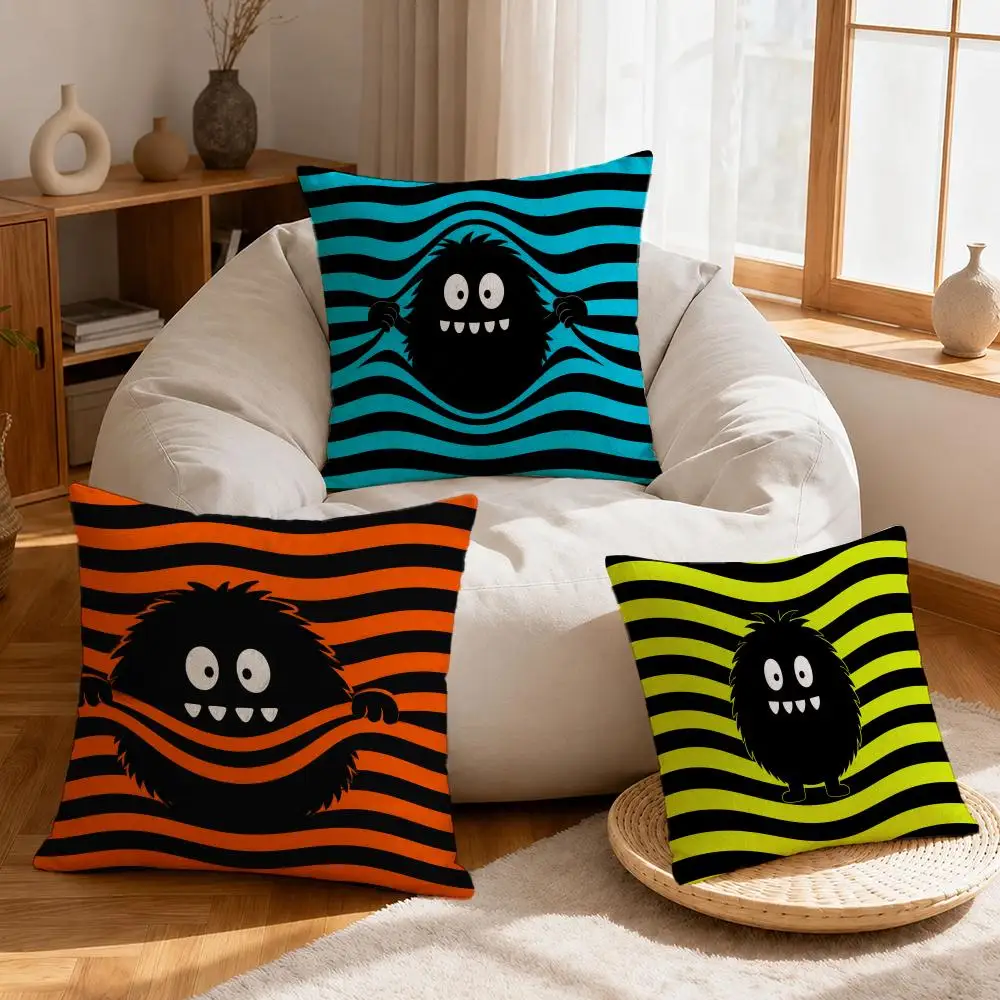 Pattern Strange Cartoon Cushion Cover Linen Anti‑mite Antibacterial Cushion Cover Invisible Zipper for Couch Living Room