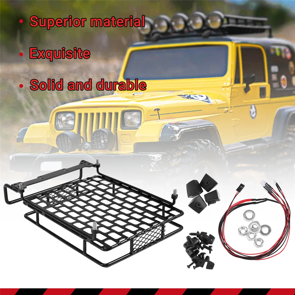 Roof Luggage Rack LED Light Bar for CC01 Axial SCX10 Aluminum Alloy Luggage Rack Car Roof Rack