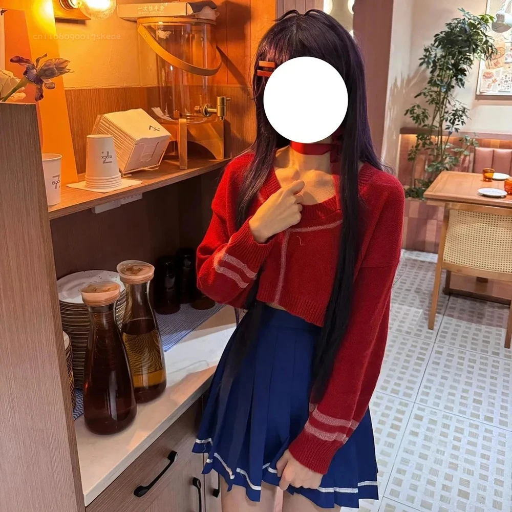 Game MiSide Mita Cosplay Costume Women Red Sweater Blue Skirt Set Uniform Halloween Carnival Clothes