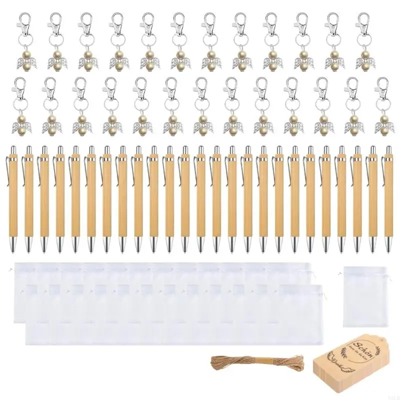 Y5LB 25Pcs Angel Keychain Retractable Ballpoint Pen Set for Baby Showers Wedding