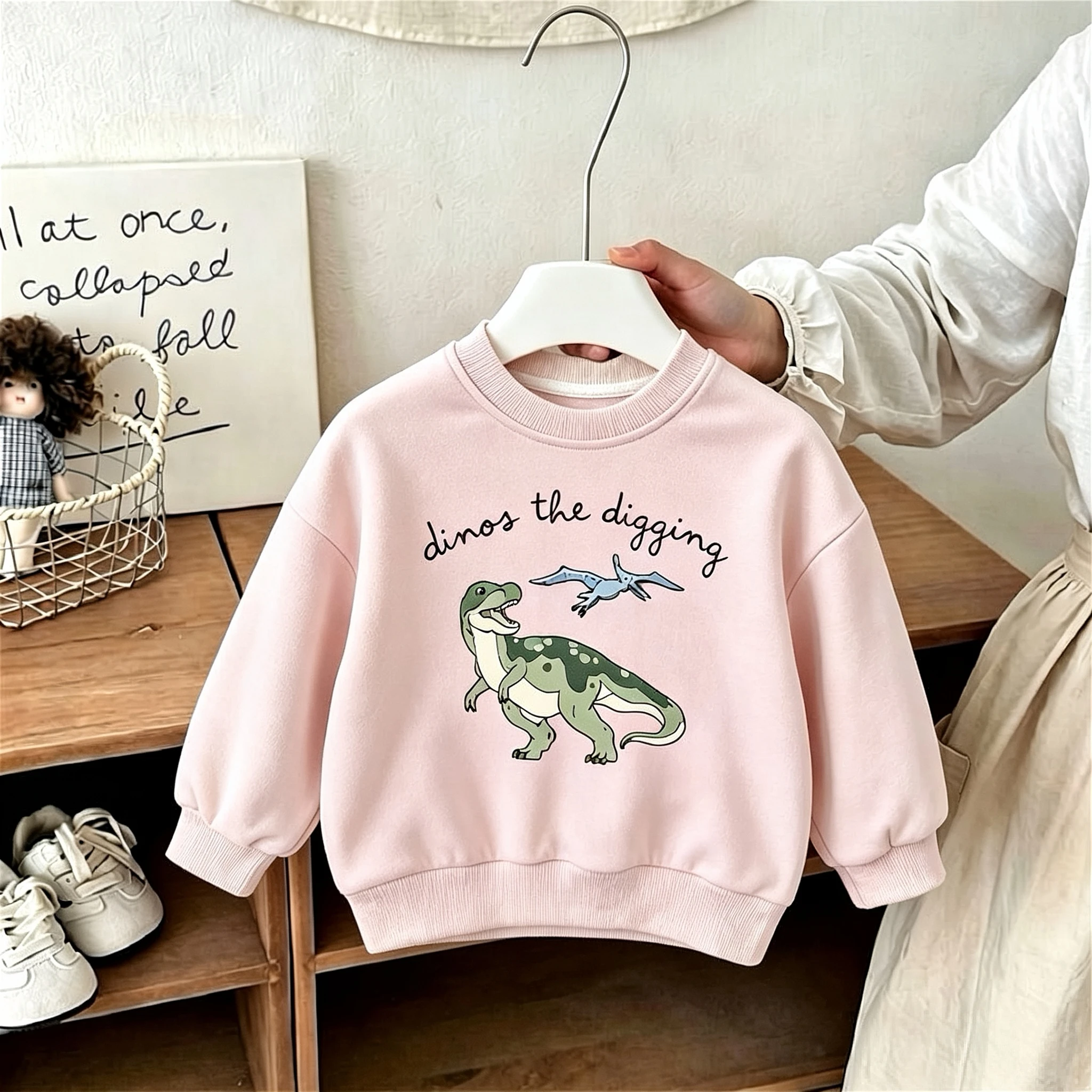 Printed Dinosaur Baby Boys And Girls Autumn Hoodie O-neck Long Sleev Tops Children's Clothes Casual Fashion Kids Sweatshirts New