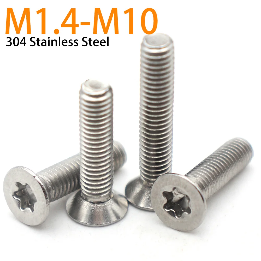 

50-2pcs M1.4 M1.6 M2 M2.5 M3 M4 M5 M6 M8 M10 (A2-70) 304 Stainless Steel GB2673 Six-Lobe Torx Flat Countersunk Head Screws Bolt