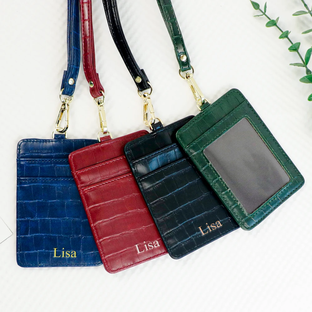 Aangepaste naam krokodil PU lederen lanyard kaarthouder, multifunctionele nek ID-kaarthouder, creditcardhouder, werkkaart