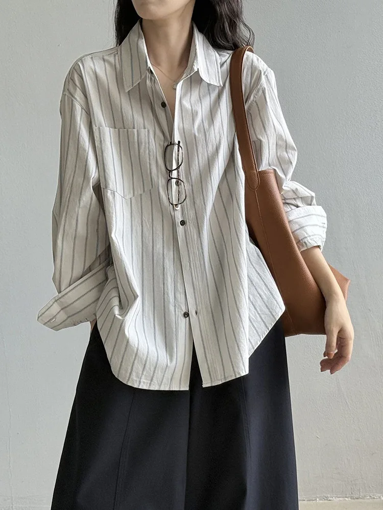 

Women's Casual Loose Fit Stripe Long-Sleeve Shirt Slimming Comfortable Drapey High-Quality Spring Top