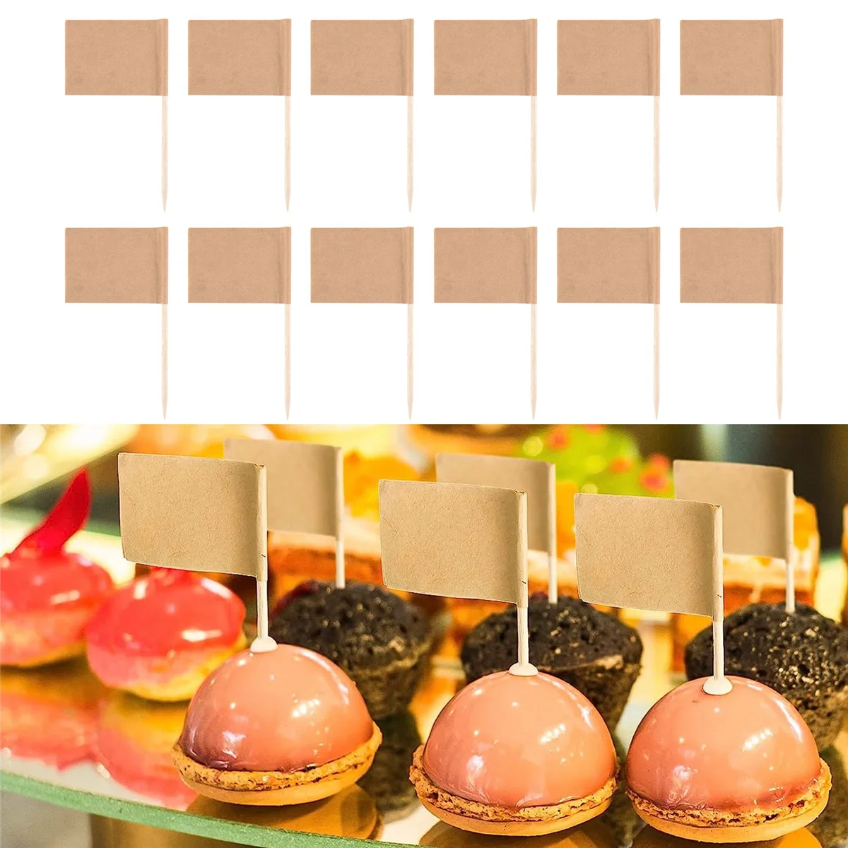 200 Pack Blank Toothpick Flags Kraft Paper Flag Picks Cheese Markers for Cupcake, Food, Fruit, Party Decorations