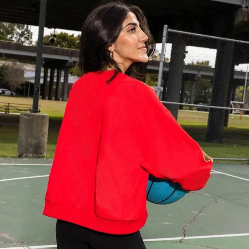 Sequin Basketball Sweater For Women Casual Loose Fitting O-Neck Long Sleeve 3D Print Office Lady Style 2024 Pullover Sport Shirt