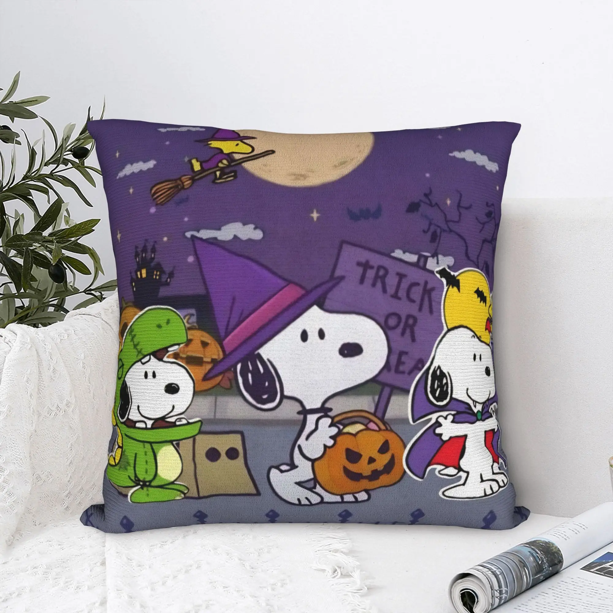 Halloween Snoopys Square Pillow Cases Horro Pumpkin Cushion Cover Novelty Polyester Decorative Pillowcover for Car 45x45cm
