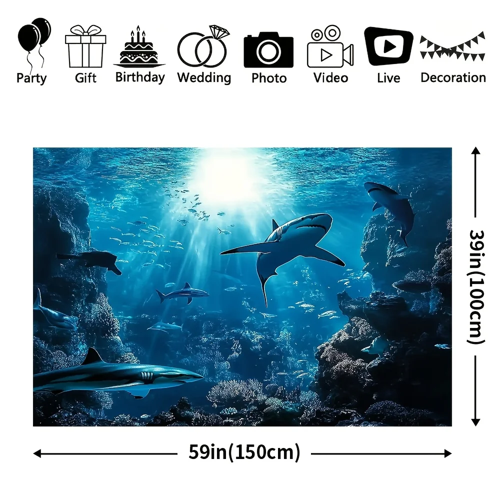 Majestic Deep Sea Shark Wall Tapestry Blue Ocean Marine Life Underwater Aquarium Tropical Nautical Home Decor Art Print