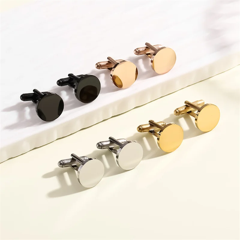 

15mm Stainless Steel Cufflinks - Mirror Polished Round Dress Links, Elegant Formal Shirt Accessories for Men, Festival Gift