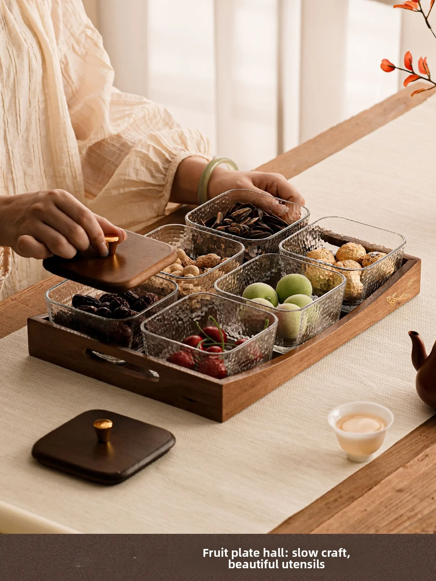 

North American Walnut Fruit Tray Sna Candy Storage Box Living Room Tea Table Lightweight Premium Quali Ele