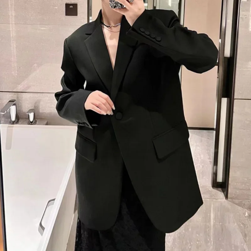 2022 Autumn and Winter Small Silhouette Loose Fashionable Black Wool Casual Suit Jacket Women Blazer