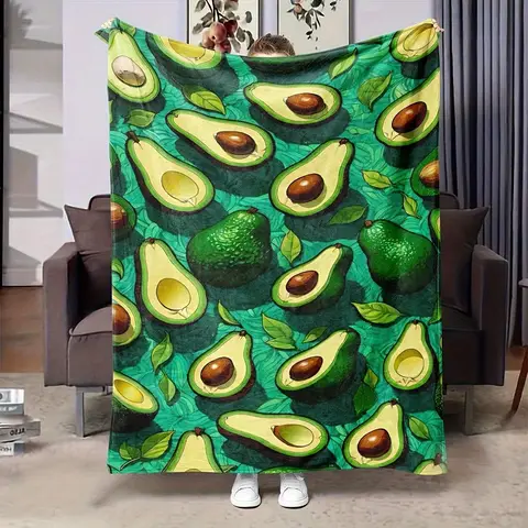 Coperta da tiro in flanella ultra morbida - Design realistico di frutteto tropicale di avocado e foglie in verde - Divano, letto, divano per tutte le stagioni