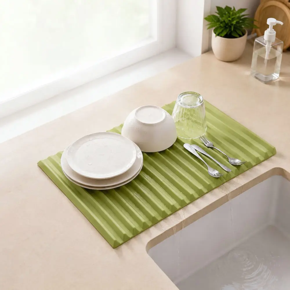 Kitchen Drain Mat Silicone Countertop Drying Pad Sink Faucet Splash Catcher Dish Rack Organizer Accessory Tool