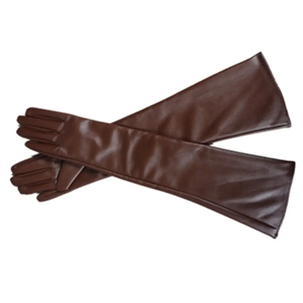 Elegante luvas de cotovelo longo material macio acessórios traje luvas de festa à noite manter quente preto luvas de couro patente