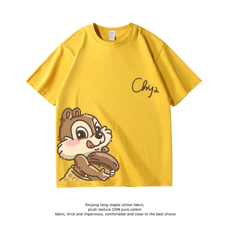 

Детская футболка Disney Squirrel Chititi Sweet Cool из чистого хлопка с мультяшным принтом, одежда для родителей и детей, новая повседневная одежда с короткими рукавами