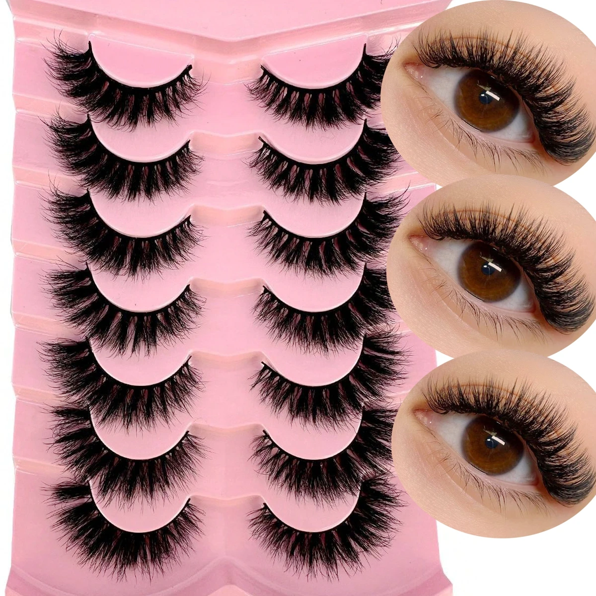 New 7Pairs Lashes 3D False Eyelashes 5D Fluffy Faux Mink Lashes Cat EyeLashes Reusable Volume Mink Eyelashes Extention Makeup