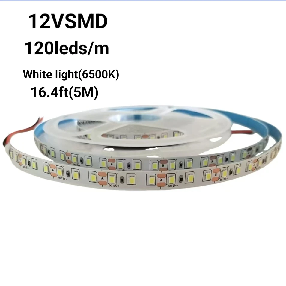 12V LED 스트립, 8mm 폭, 120 LED/M, 총 600 LED, 쿨 화이트 라이트 6500K, 테이프 라이트, 언더캐비닛 라이트, 16. 4피트(약 5m) LED 스트립 2835 LED 로프 조명 침실, 쇼핑몰 선반, 주방 장식, 실내 LED 스트립, 크리스마스 장식 조명 스트립(전원 공급 장치 없음)에 적합