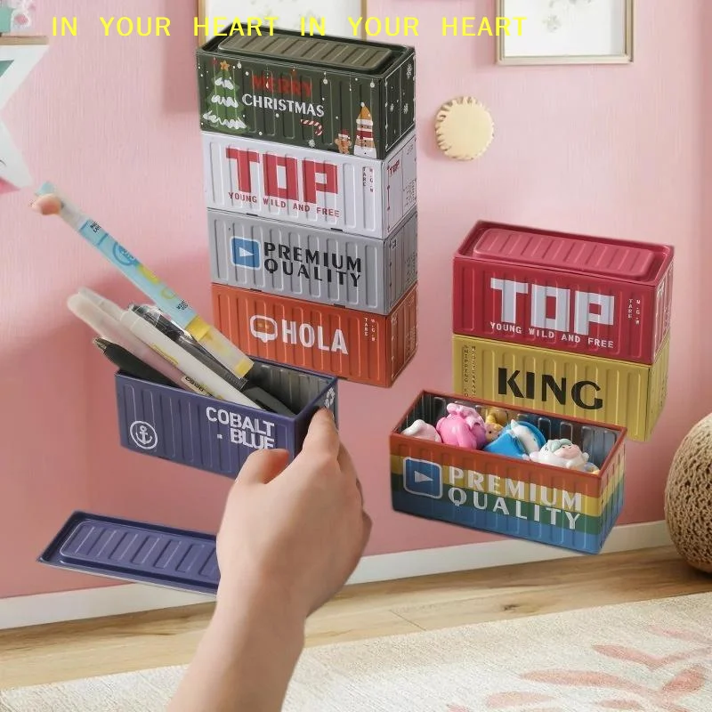 【X】Mini Container Small Iron Box Make Old Miniature Models Scene Props Office Ornaments Stackable Creative Desktop Organizer
