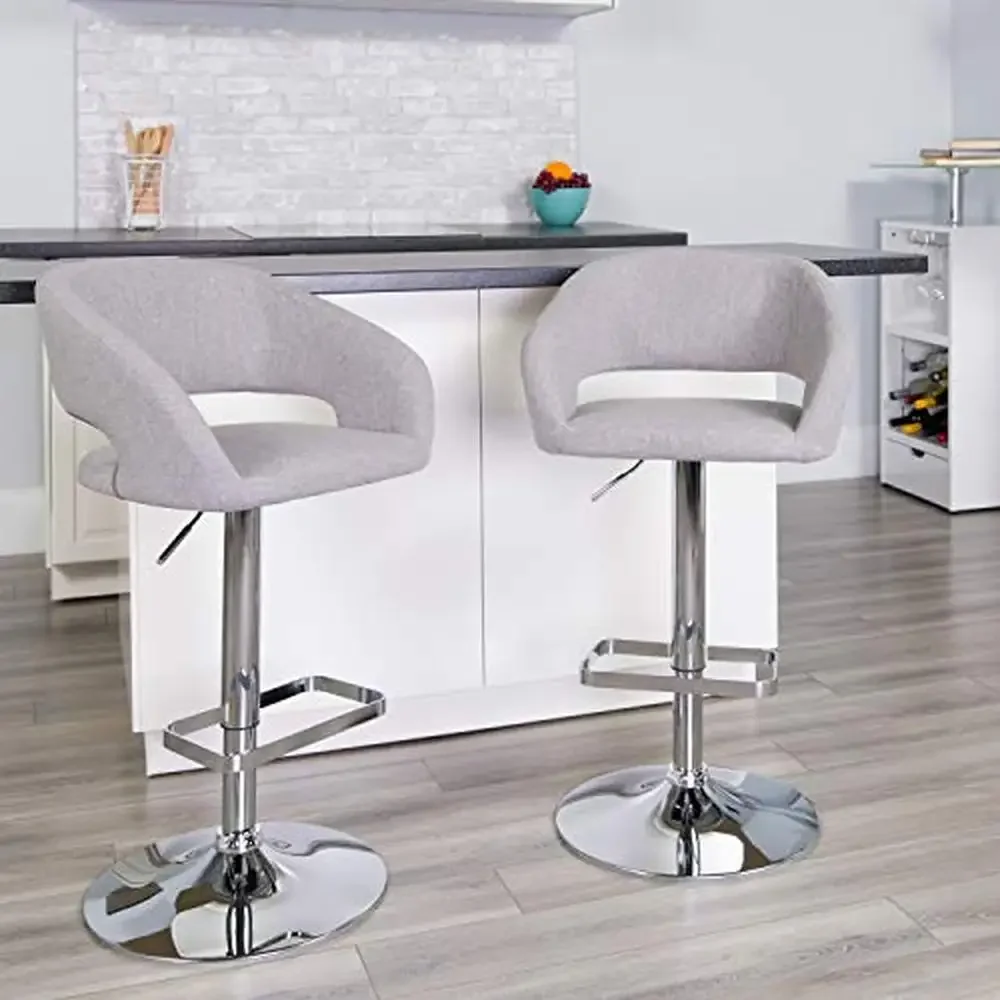 Adjustable Height Barstool with Footrest and Mid-Back Upholstered Stool Contemporary Seating Home Bar or Kitchen Island Swivel