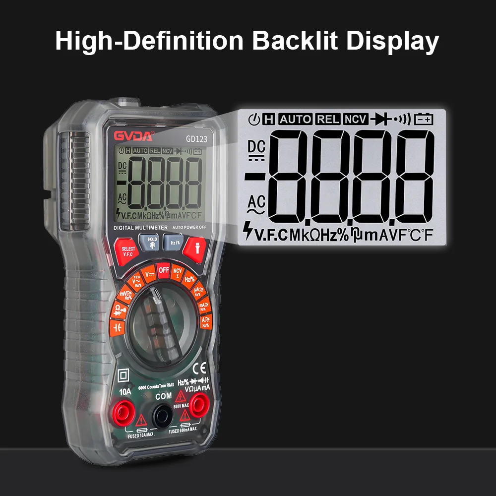 Imagem -04 - Gvda-multímetro Digital Profissional Alcance Automático 600v 10a Capacitância Tester True Rms Ohm hz ac dc Medidor de Tensão
