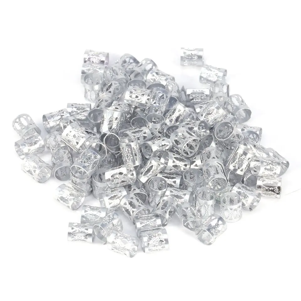 100 piezas de anillos para cabello huecos, cuentas para rastas, clips metálicos, decoración 6