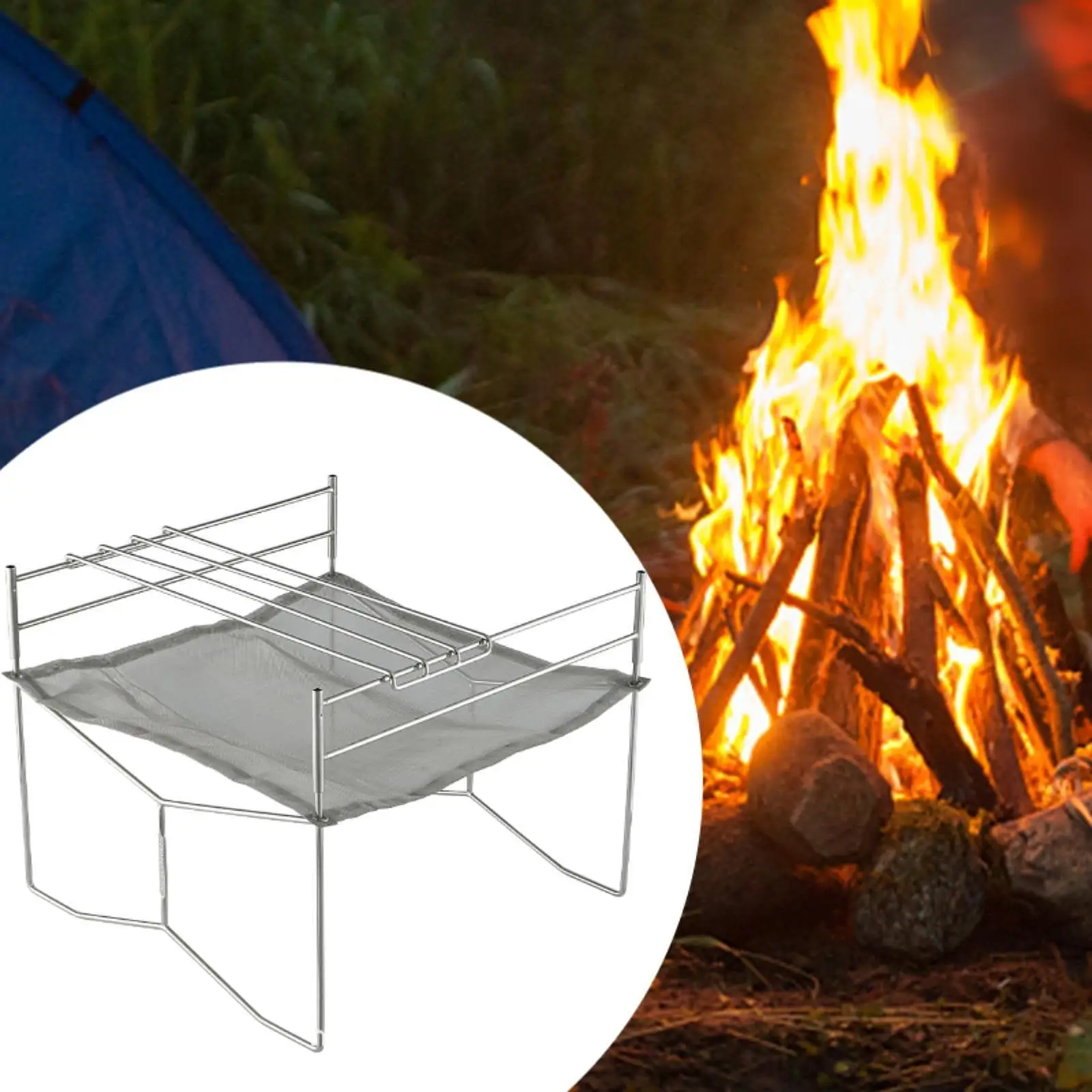 Foldable BBQ Grill Portable Fire Pit Stainless Steel Outdoor Charcoal Burner with Cooking Grid for Camping Hiking Backpacking