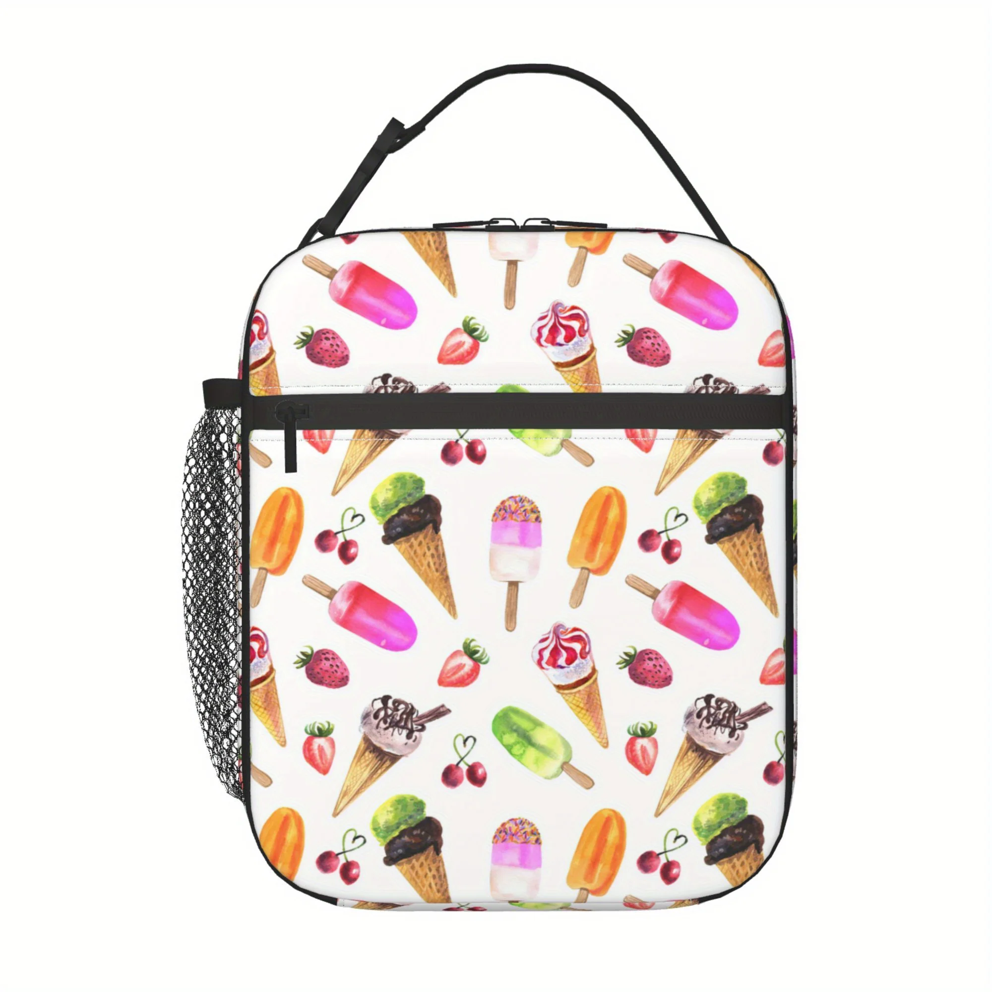 

Sweet Treats Insulated Lunch Bag - Colorful Ice Cream & Fruit Design, Durable Polyester, Thermal Picnic & Beach Tote for Adults,