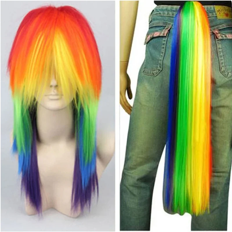 

Аниме Rainbow Dash, разноцветные синтетические волосы, костюм для косплея, парики, термостойкое волокно, парики