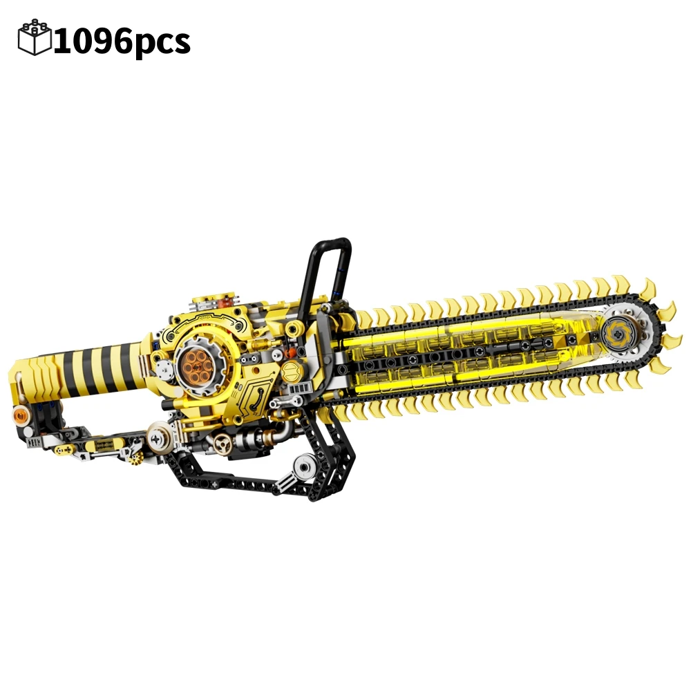 MOC gemotoriseerde kettingzaag bouwstenen, technische elektrische lichtmodelkit, veilige plastic prop, zomercadeau voor Vaderdag