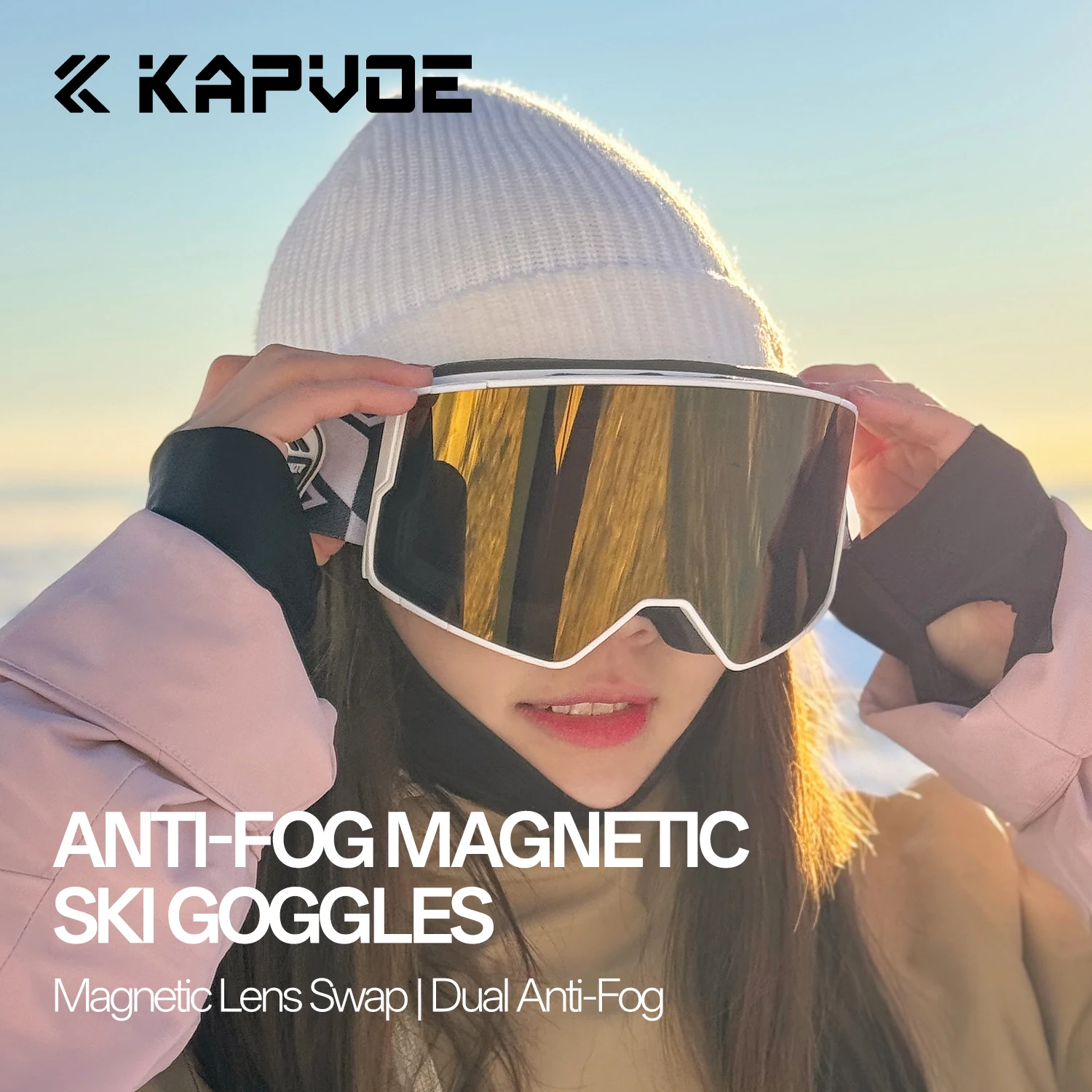 Kapvoe New Photochromic Snow Goggle with Box Ski Sunglasses Snowboard Anti-Fog Mask Eyewear Kit UV400 Winter Sports Men Women